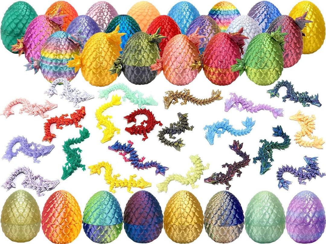 8 Pcs Random 3D Printed Dragon Eggs with Dragon Inside,Mystery Easter Egg Set Articulated Fidget,Home Office Decor Executive Desk Gifts