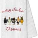 OTOUO Chicken Christmas Kitchen Towels, Chicken Gifts for Women Chicken Lovers, Chicken Mom Lady Gifts, Chicken Dish Towels, Christmas Tea Towels, Funny Chicken Christmas Hand Towels, 16x24 Inch 2 Pack