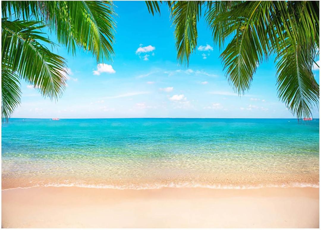 Beach Ocean Backdrop, Hawaii Tropical Background Summer Photography Picture Luau Theme Party Decorations, Ladvis 82.7"x59" Aloha Birthday Wedding Decor Banner Photo Studio Photoshoot Props (Blue)