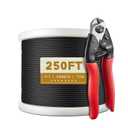 250FT 1/8" T316 Black Stainless Steel Cable, Black Wire Rope Aircraft Cable for Deck Cable Railing Kit, DIY Balustrades, 7x7 Strands Construction, Comes with a Cutter