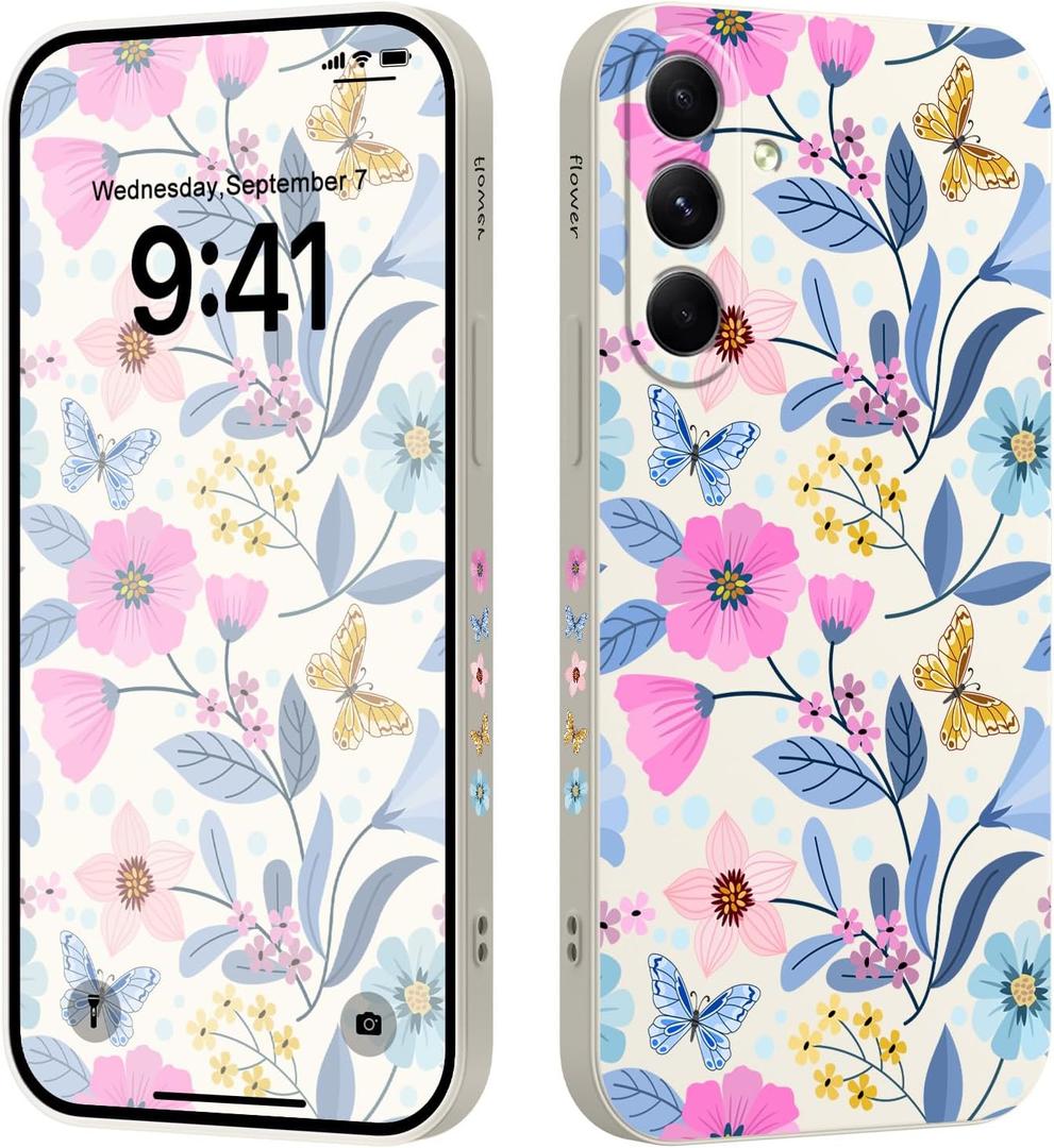 LEECG for Samsung Galaxy A54 5G Case Flower Pattern Silicone Slim Anti Fingerprint A54 5G Phone Cover (6.4" Display)-Flower White