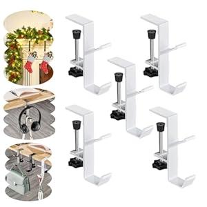 ST SoleMe.Tc Fireplace Garland and Stocking Holder, 2 in 1 Mantel Hangers, Essential Christmas & Xmas Decoration (White, 5pcs)