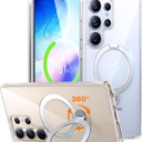 TORRAS 360° Spin Magnetic Stand for Samsung Galaxy S25 Ultra Case, Fit for Magsafe, Military Grade Slim Hard PC Protective S25 Ultra Clear Case with Kickstand & Ring Holder, Ostand Spin, Clear