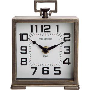 NIKKY HOME Vintage Silent Non-Ticking Table Clock, Shelf Desk Top Clock Battery Operated, Retro Home Decor for Living Room Mantel Desktop Countertop, Antique Brown