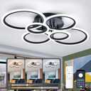 Modern Ceiling Light, 6 Rings Black Dimmable Flush Mount Ceiling Light with Remote, Acrylic Close to Ceiling Lighting Fixture for Living Room Dining Room Bedroom Kitchen (Black, 6 Heads)