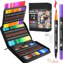 Dual Tip Markers, Double Brush Art Markers Set with Fine Tip and Brush Tip for Adult Coloring Book, Hand Lettering, Calligraphy & Drawing, Art Supplies Kit for Kids and Adults (72 Colors)