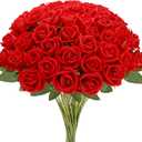 MERIXMAS Roses Artificial Flowers, Fake Velvet Silk Roses in Bulk for Home Decor Indoor, Fake Roses Realistic Flowers with Stems for Wedding Centerpiece Party Decor (24, Red)