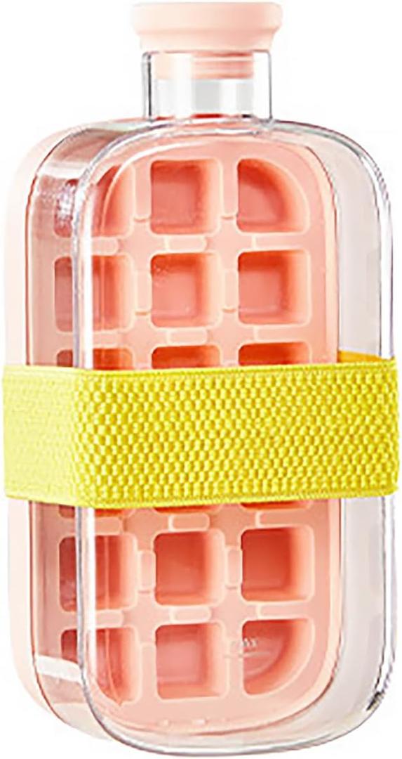2-in-1 Ice Cube Bottle with Straw - Easy Press Ice Tray Water Bottle, Leak Proof Lid, Vertical Ice Maker for Freezer, Travel, Gym & Home Use (Pink, 800ml)