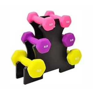 BF-D235 Fitvids Set of 2 Neoprene Dumbbell Hand Weights, Anti-Slip, Anti-roll, Hex Shape Colorful (Set with Rack: 20-Pound, 3 Pairs)