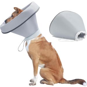 Dog Cone for Large Dogs - Adjustable Soft Pet E-Collar, Alternative to Stop Licking Wound After Surgery - Surgical Recovery Collar (Gray, S(Neck: 9.4-11.4"))