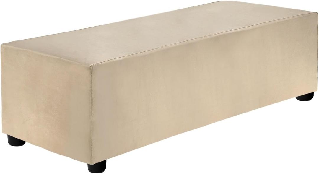 Uxcell Stretch Foot Stool Cover Rectangular Square Foot Stool Slipcover with Elastic for Footstool Living Room Bedroom Fit Length 101-127cm / 39.76"-50", L-Large, Taupe