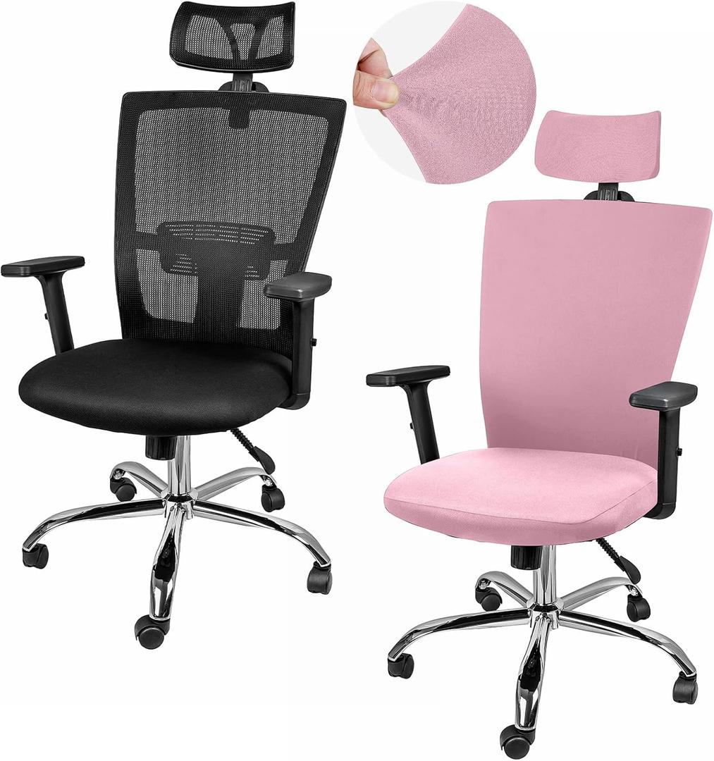 Lounsweer 3 Pieces Office Chair Cover Rolling Desk Chair Cover Gaming Covers Stretch Washable Protector Pets Slipcovers for Swivel Armchair Boss(Simple,Light Pink)