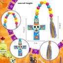 6 Pcs Day of the Dead Table Decoration Skeleton Cat Tiered Tray Decor Colorful Wooden Faux Book Stack Sign with Skull Accent Halloween Centerpiece for Home Shelf Kitchen Office Mantel Dcor