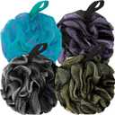 BCKENEY Bath Loofah Shower Sponge Body Back Scrubber Soft Mesh Shower Puffs Exfoliating Loofa for Women & Men Bath Accessories Cleaning Tool (Pack of 4 60G Loofah, Dark Elf)