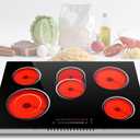 30 Inch Electric Cooktop 8400W 5 Burner Electric Stove Top with Slider Control Built-in Ceramic Cooktop 30'', Dual Oval Zone, Timer & Safety Lock, Hot Surface Indicator, 220V, Hard Wire No Plug