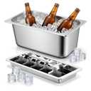 Baderke Stainless Steel Ice Cube Tray Ice Bucket 18 Slot Heavy Duty Metal Icecube Mold Wine Beer Champagne Bucket Container for Bars Parties Picnics