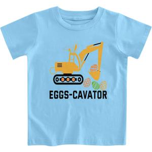 Lovekider Kids Easter Shirt Outfits 3-4 Years Old Toddler Happy Easter T-Shirt Short Sleeve Boys Girls Eggs-cavator Blue Tee Clothes