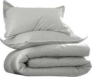 EcoPure Martex Comfort Wash 2-Piece Solid Twin Comforter Set – 100% Organic Cotton - All-Season - Breathable & Lightweight – Easy Care - Light Gray