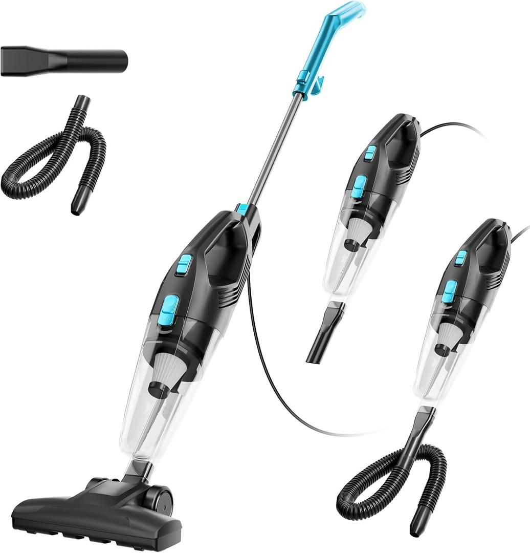 Corded Stick Vacuum Cleaner - Lightweight, Powerful Suction with 450W Motor, 3-in-1 16.4Ft Cord Vacuum Cleaners for Home, Hard Floor, Carpet, Pet Hair Light Blue