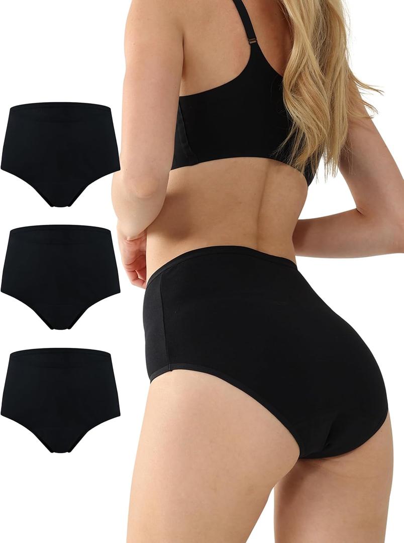 BATTEWA Leak Proof Underwear for Women Washable, Incontinence Underwear Absorbency Cotton Panties Bladder Leakage Protective 50ML(Black, 3X-Large,3-Pack)