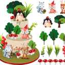 Woodland Animals Cake Topper with Fox Squirrel Hedgehog Sika Deer Mushroom for Woodland Birthday Supplies (Woodland Animals)