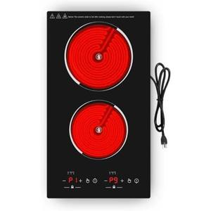VBGK Electric Cooktop,12 Inch Built-in Radiant Electric Stove Top,110V 2100W 2 burner cooktop With 9 Heating Level, Timer & Kid Safety Lock, Sensor Touch Control 2 burner Induction Cooktop