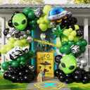 154pcs Alien Balloon Arch Kit - Green Black Silver Latex Balloons with Alien/UFO/Cow/Burst Foil Balloons for Alien Decorations, Space Birthday, Trunk or Treat Car Decor