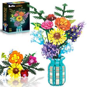 Flowers Set with Vase for Adult Women, Variety of Botanical Collection Bouquet Including Sunflower, Baby's Breath, Rose, Compatible with Lego Flower,1853PCS, 14+