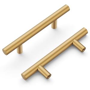 Hickory Hardware 8 Pack Kitchen Cabinet Handles, Drawer Pulls for Doors & Dresser Drawers, Hardware for Bathroom, 3 Inch Hole Center, Brushed Brass, Heritage Collection
