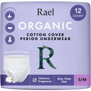 Rael Disposable Underwear for Women, Organic Cotton Cover - Incontinence Pads, Postpartum Essentials, Disposable Underwear, Unscented, Maximum Coverage (Size S-M, 12 Count)