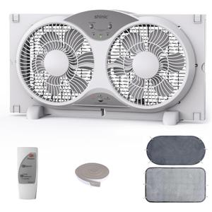 shinic 2026 9 Inch Twin Window Fan Quiet, Reversible Airflow, 3 Speeds, Adjustable Width 23.5"-37", ETL Certified for Bathroom/Kitchen
