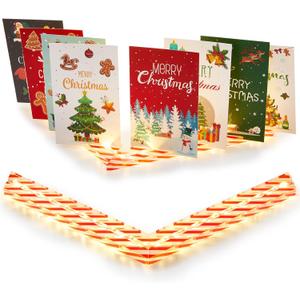 2025 Upgrated Lighted Christmas Card Display Stand Clear Acrylic Holiday Greeting Card Holder Organizer Holds up to 30 Cards Postcards Photos for Xmas Birthday Tabletop Desk Decor