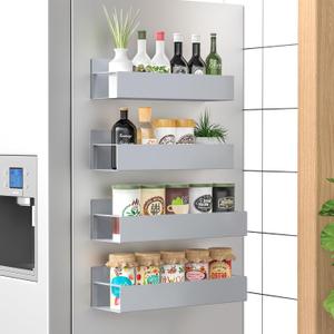 4 Pack Magnetic Spice Storage Rack Organizer for Refrigerator and Oven, Gray Fridge Organizers and Storage