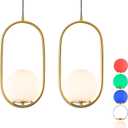 Battery Operated Chandelier Lights Set of 2 Rechargeable Indoor Pendant Light No WiringHanging Light Fixture with Remote Control Dimmable for Dining Room Kitchen Bedroom Living Room (Gold)
