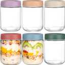 Overnight Oats Containers with Lids 16 oz Glass Jars with Lids 6 Pack Glass Mason Jars with Airtight Lids, Perfect for Oats, Yogurt, Chia Pudding