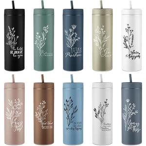 Tioncy 10 Pcs Employee Appreciation Gift Bulk Thank You Skinny Tumbler 16oz Matte Inspirational Water Cup with Lid Straw Valentines Gifts for Office Staff Team Coworker Teacher Nurse(Aesthetic 2)