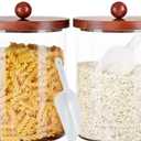 FavorFlavor Set of 2 Large Glass Food Storage Jar-101 FLOZ, Flour and Sugar Storage Containers for Kitchen Counter with Wooden Airtight Lid & Base,Kitchen Storage Jars for Coffee,Rice,Candy, Cookie