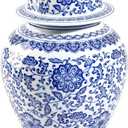 Blue and White Ginger Jars for Home Dcor, Chinoiserie Porcelain, Ginger Jar Vase Decor, Good Ideal for Room,Office Decoration,15" H