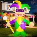 4 Ft Mardi Gras Inflatable Decoration Blow up Jester Built in LED Lights Purple Gold Green Mardi Gras Outdoor Decor for Carnival Yard Lawn Garden Party Home Indoor