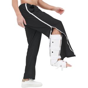Mens Post Surgery Tearway Pants 2 Side Zippers Basketball Pants Sweatpants (Black, XXL)