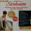 Newell Brands Sunbeam MIcroplush Soft Electric Heated Throw Blanket with Foot Pockets 3 Heat Settings and Auto-Off, Grey, 50''x60'', Full Size