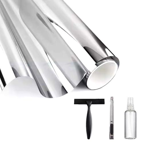 VOOKPPF Two-Way Silver Mirror Film, Dual Reflective Window Tint, Privacy Window Film Silver, Heat Reduction Window Film, UV Blocking Window Covering, Anti-Glare Window Tint, (23.6lnchx78.7Inch)