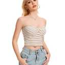 Molirex Bandeau Tops for Women Striped Tube Top Twist Knot Off Shoulder Summer Sweater Strapless Sleeveless Crop Outfits Khaki X-Small (White, XS)