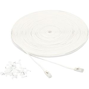 Amazon Basics Cat 6 Ethernet RJ45 10Gbps Flat Network Cable, 100ft Snagless with Gold-Plated Connectors, Outdoor & Indoor Solid Patch Cord with Clips for Router, Modem, Gaming, Computer, White