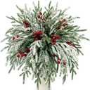 Kesywale Set of 40 Artificial Norfolk Pine Branches with Red Berry 12.8" Christmas Greenery Picks Fake Norfolk Pine Stems Tree Needle Sprigs for Vase Filler DIY Craft Garland Home Decorations (Frost)