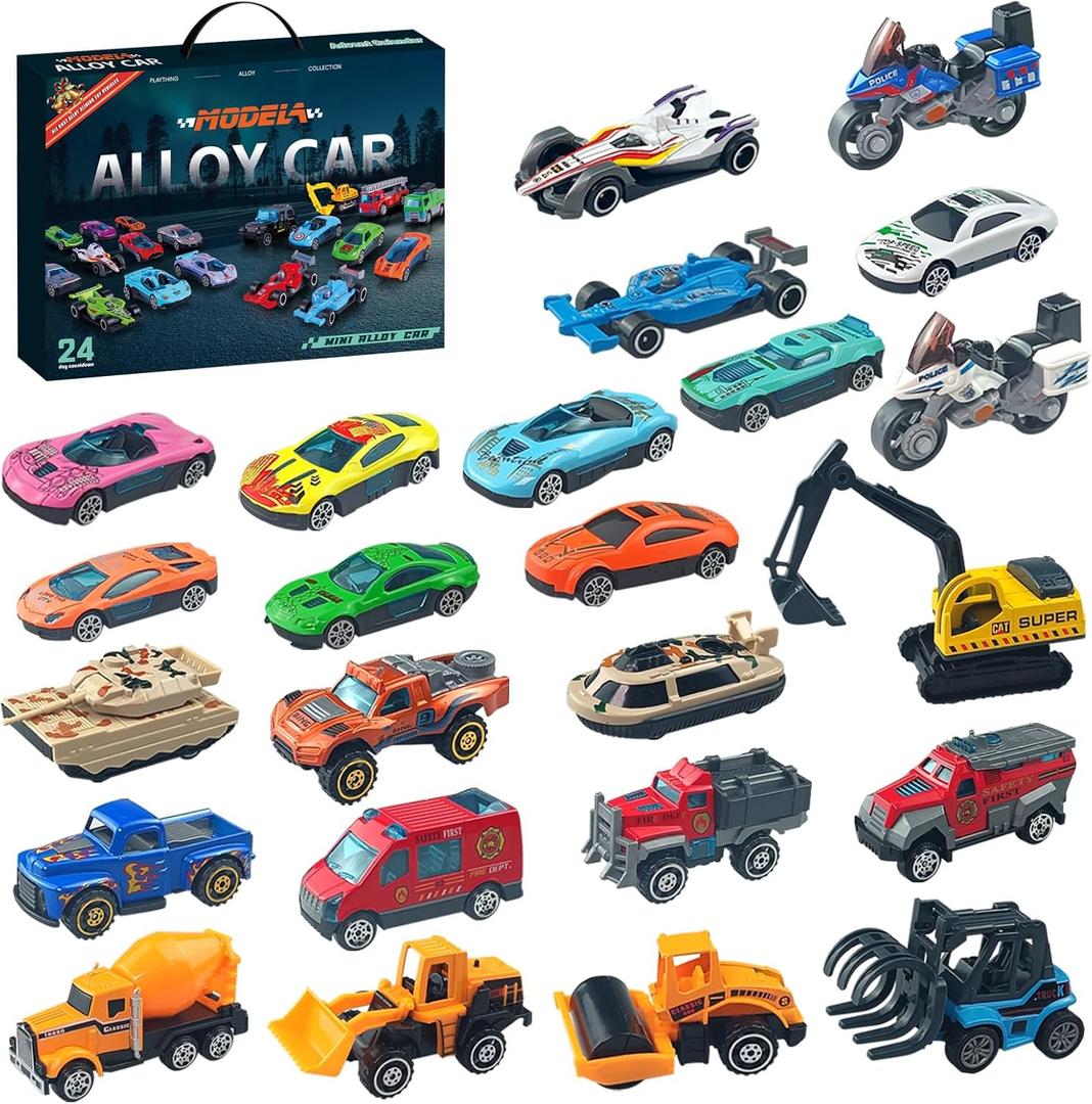 Advent Calendar 2025 for Kids Alloy Car Engineering Car Set for Boys and Girls Christmas Gifts Christmas Countdown