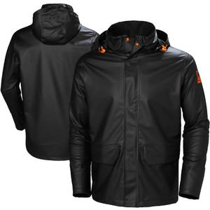 Helly-Hansen Workwear Gale Mens Waterproof Rain Jacket - Heavy-Duty PU Polyester Windbreaker - Packable Hood & Hem (Small, 990 Black)