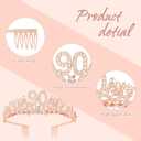 Semato 90th Birthday Decorations for Women- Birthday Crown and Sash Glitter Kit Gifts for Women Party Supplies and Favors (90th)