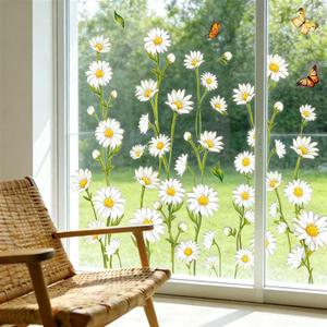 JarThenaAMCS Extra Large Spring Daisy Window Clings White Floral Butterfly Window Stickers Double-Sided Summer Flower Glass Decals for Classroom Home Office Party Decor, 2 Rolls,11.8 x 35.4 Inch