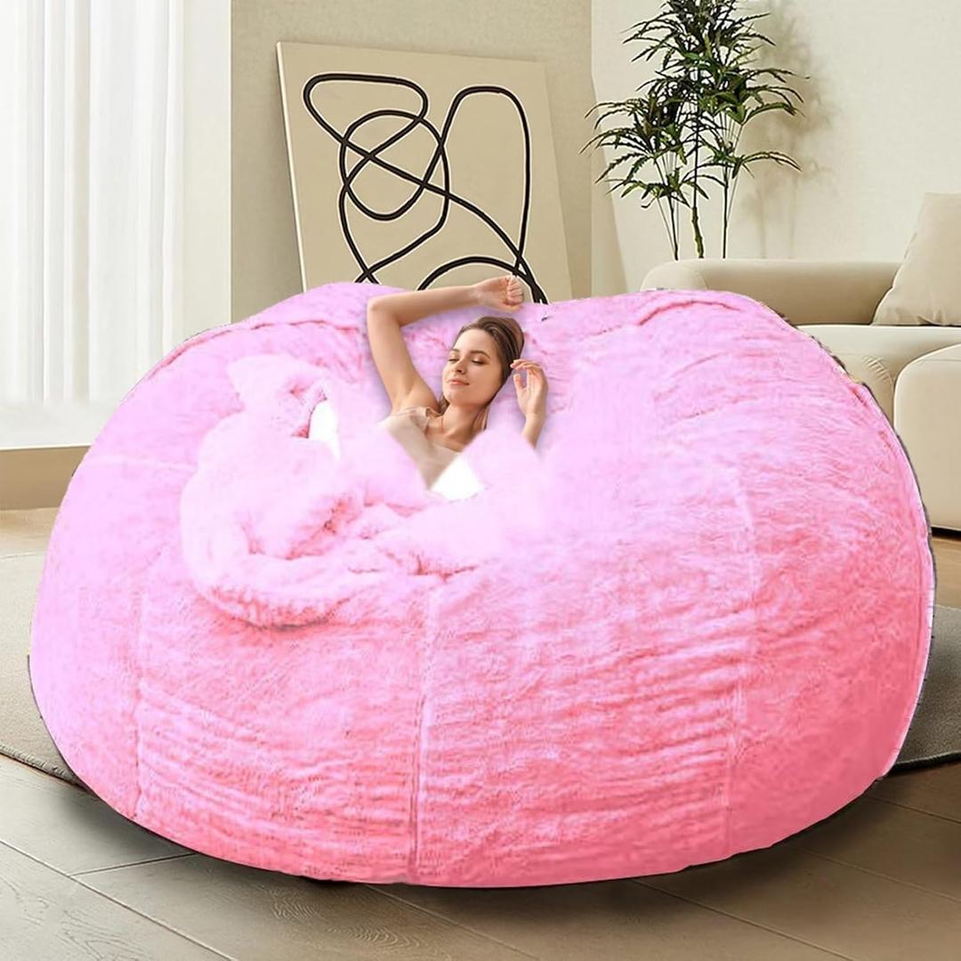 HDMLDP Bean Bag Chair Cover for Kids Adults Without Filling Comfy Giant Round Beanbag Love Sack Covers for Bedroom Living Room, 7FT, Pink